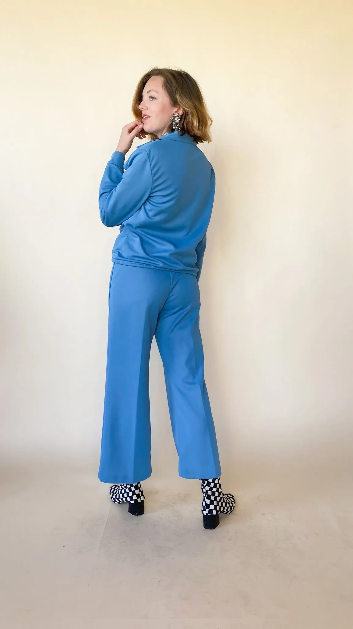 1970s French Blue Leisure Suit, sz. M