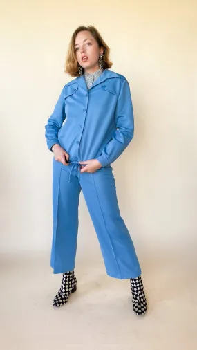 1970s French Blue Leisure Suit, sz. M