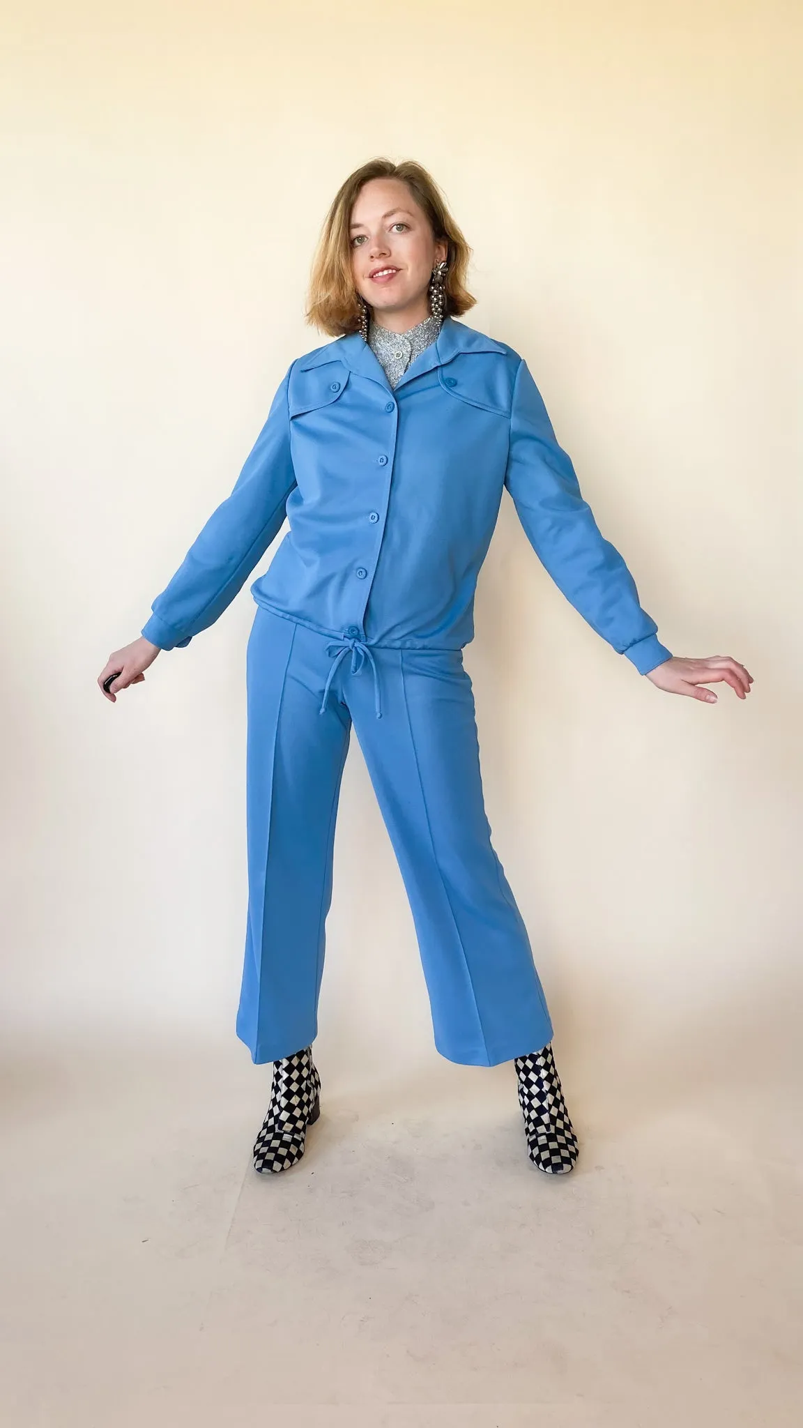 1970s French Blue Leisure Suit, sz. M