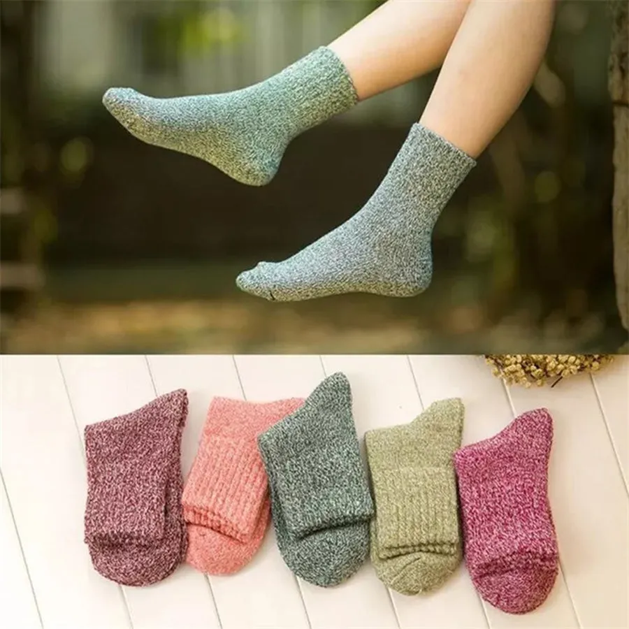 5 Pairs Lot Winter Cashmere Wool Harajuku Japanese Warm Women's Socks