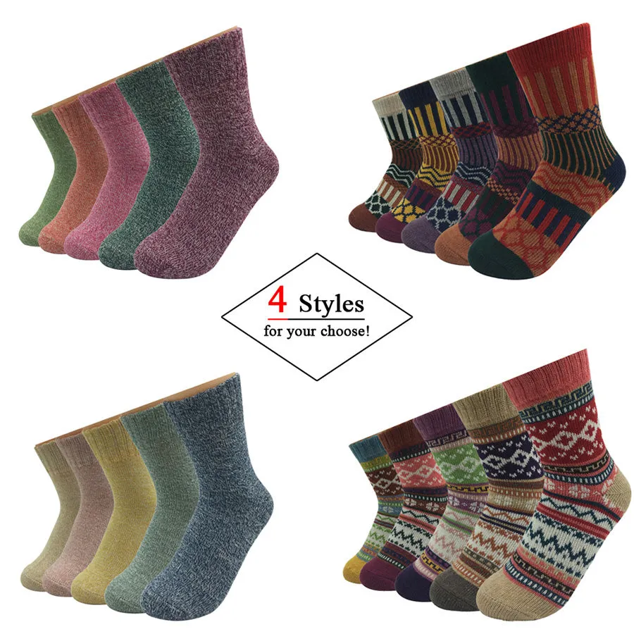 5 Pairs Lot Winter Cashmere Wool Harajuku Japanese Warm Women's Socks