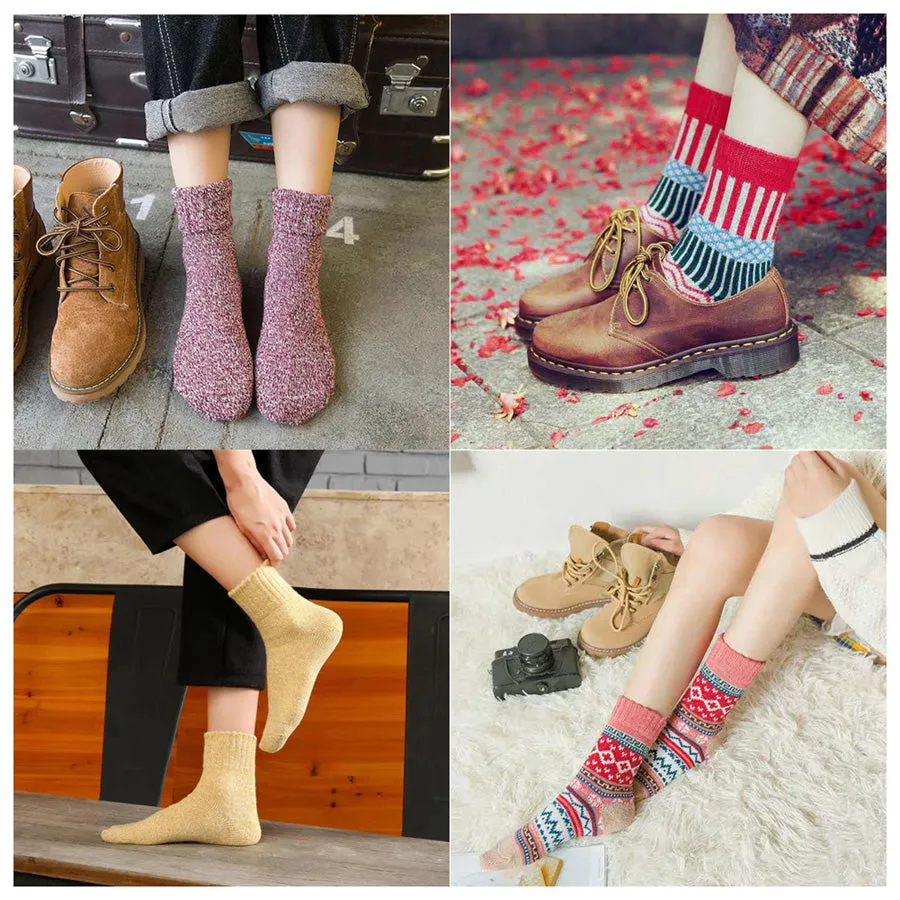 5 Pairs Lot Winter Cashmere Wool Harajuku Japanese Warm Women's Socks