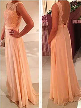 A-Line Backless Long Lace Prom Dresses, Lace Bridesmaid Dresses, Long Lace Formal Dresses, BD2303120