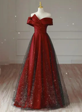 A-line Black and Red Satin Long Prom Dress, Sweetheart Satin Party Dress Formal Dress