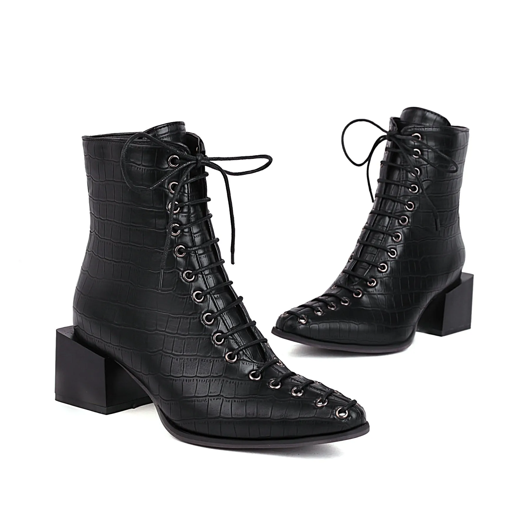 Bigsizeheels Calfskin lace-up Martin boots - Black