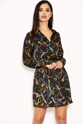 Black Chain Print Bat Wing Dress