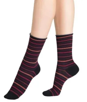 Bleuforet Women's Striped Velvet Cotton Roll-Top Socks