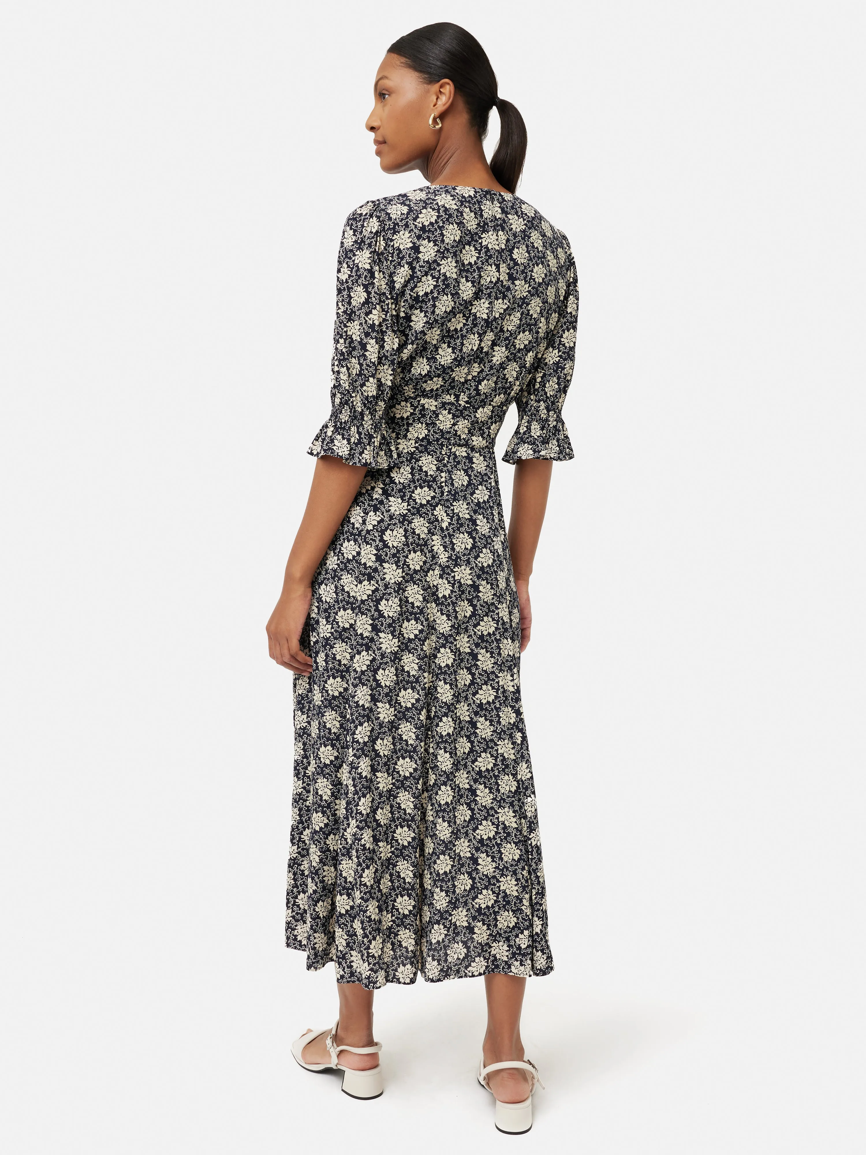 Block Leaf Printed Midi Dress | Black