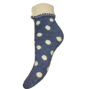 Blue Cuff Socks With White Spots