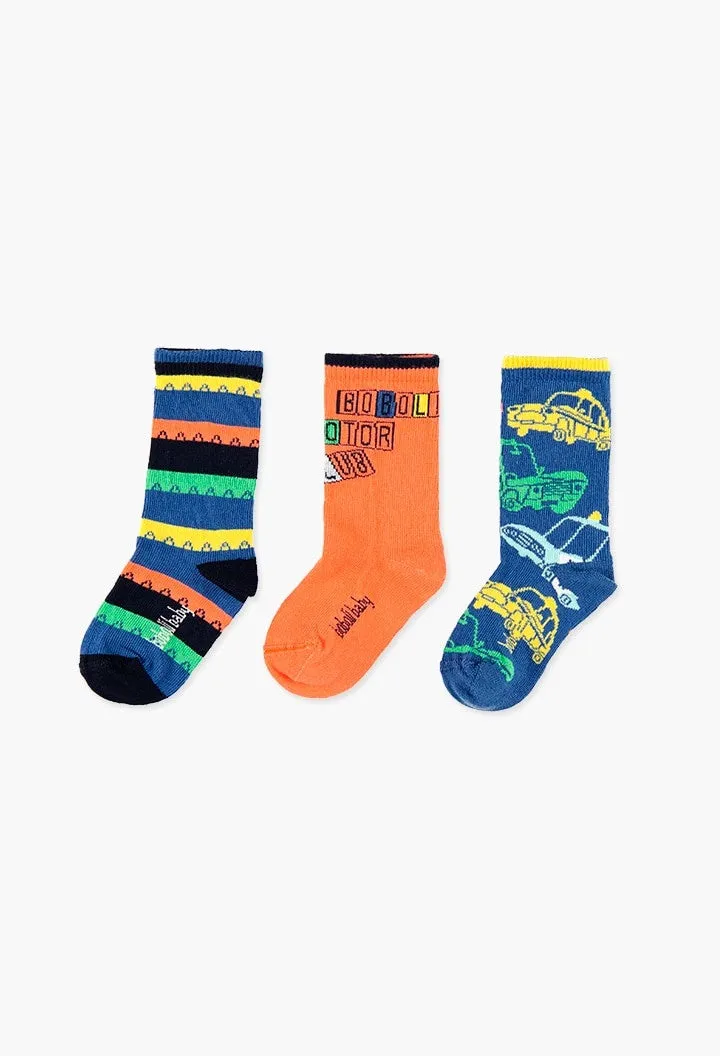 Boboli 3pk Socks - Orange/Blue Combo