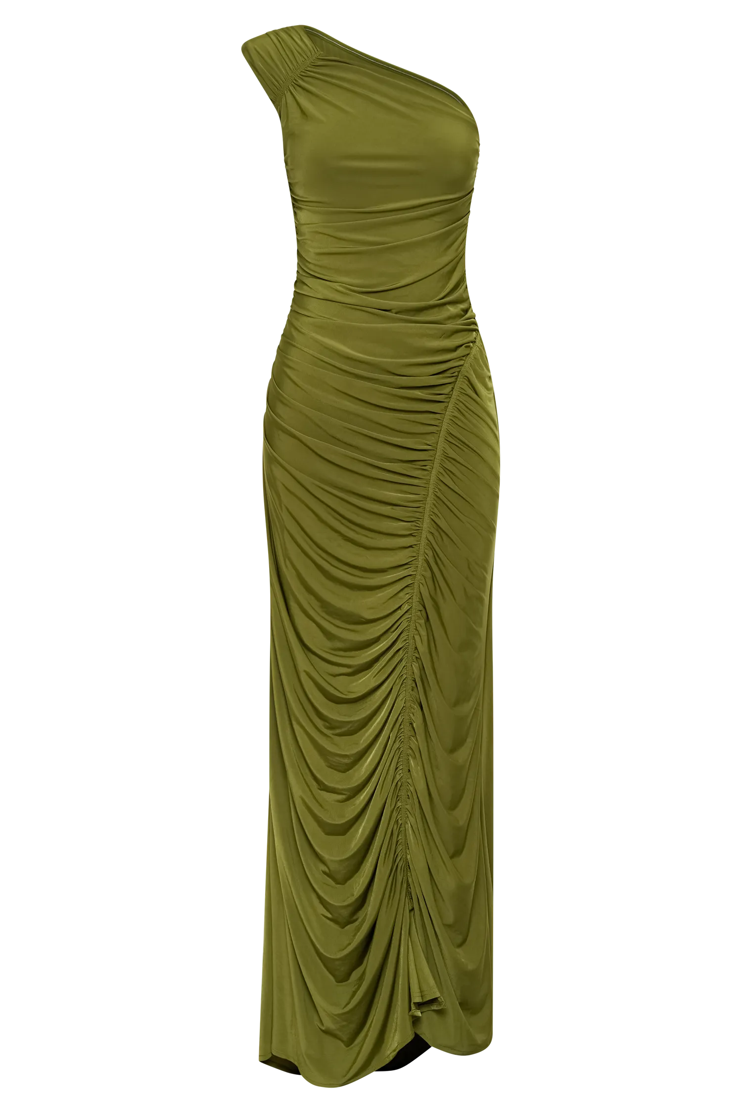 Capri Gathered Slinky Maxi Dress - Vintage Olive