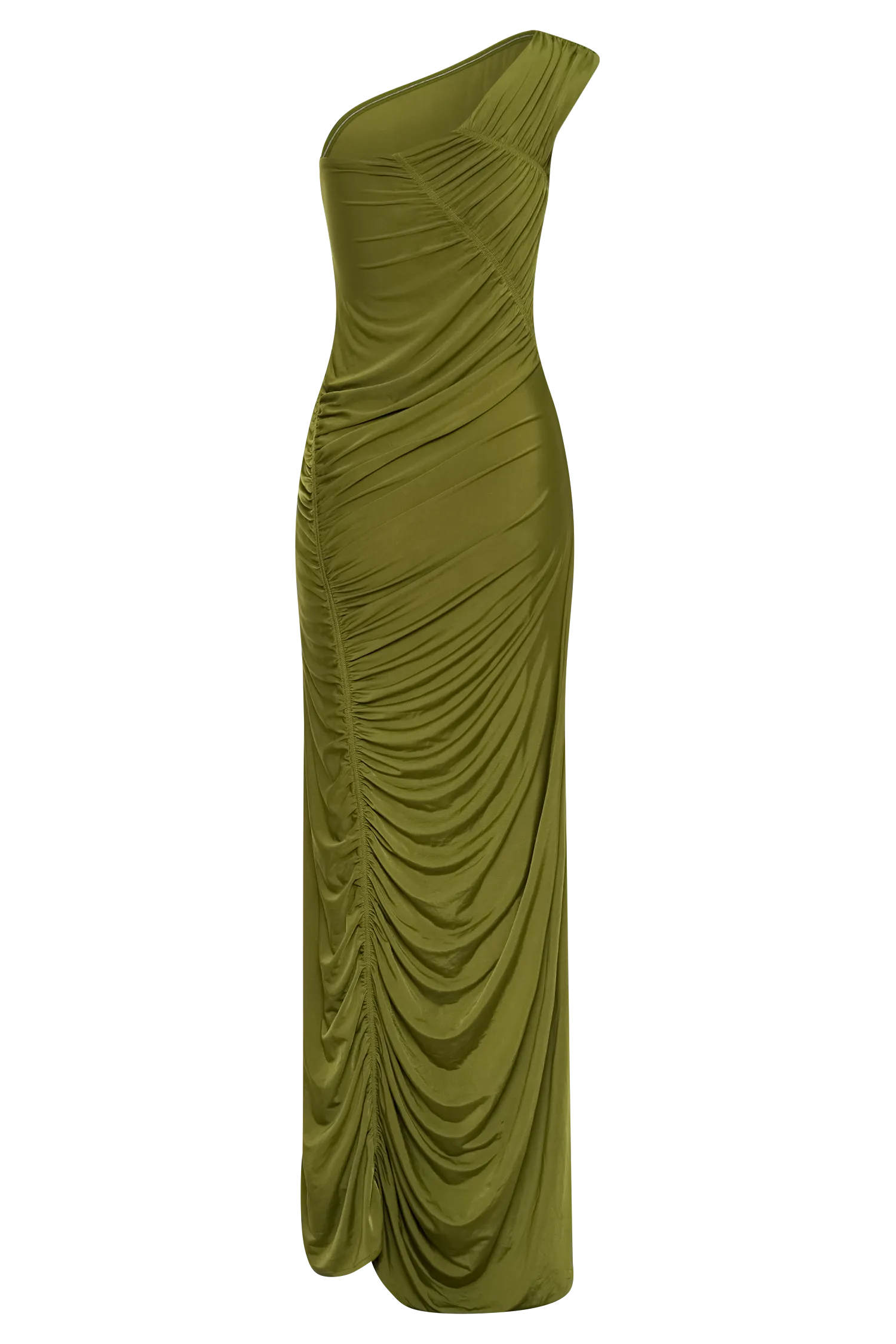 Capri Gathered Slinky Maxi Dress - Vintage Olive