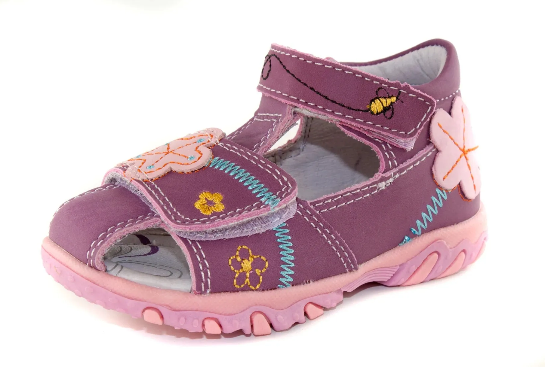 D.D. Step Girls Sandals Mauve With Bees And Flower - Supportive Leather Shoes From Europe Kids Orthopedic