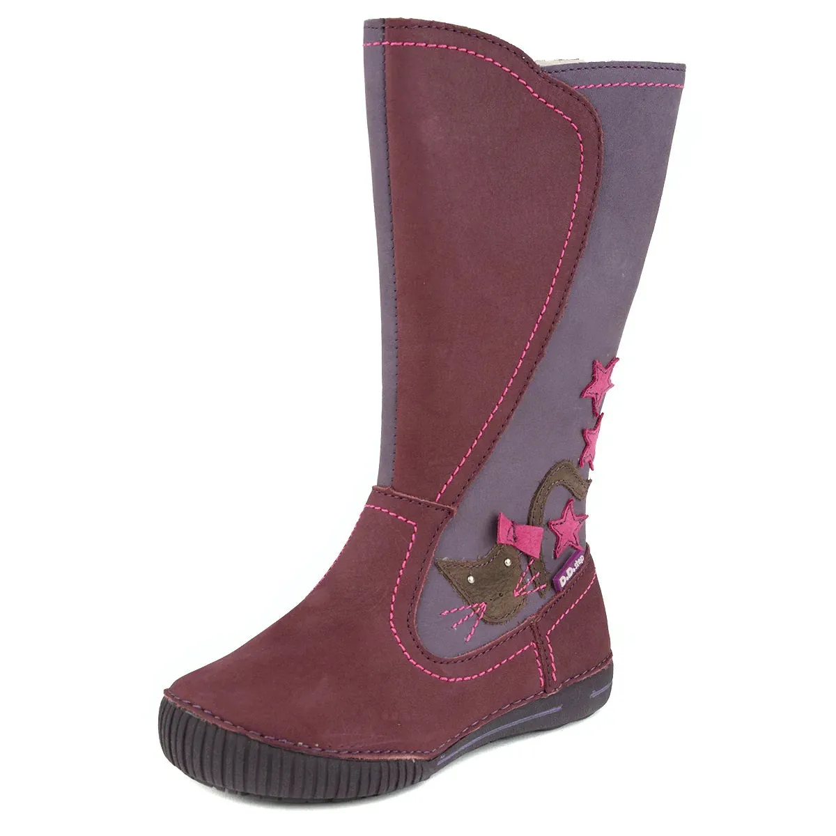 D.D. Step Little Kid Girl Trendy Boots Purple With Cat Pattern