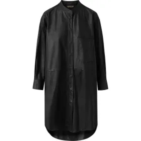 Knee-long oversize Sofia leather shirt / 50480 - Black (Nero)