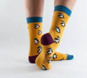 Mens Bambo Socks Doris & Dude Penguin Yellow Blue 7-11UK