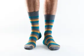 Mens Bambo Socks Doris & Dude Stripe Teal/Grey/Gold 7-11UK