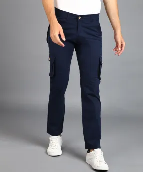 Men's Navy Blue Regular Fit Solid Cargo Chino Pant with 6 Pockets