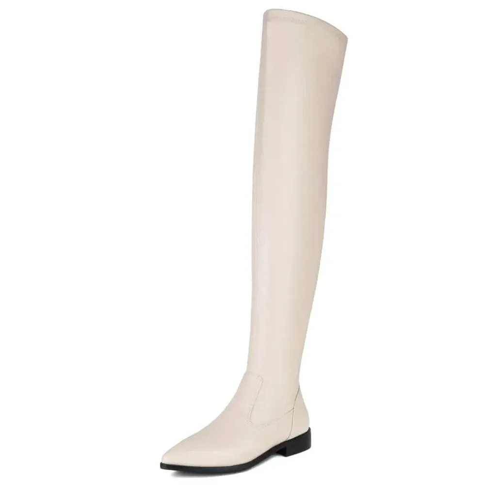 Merendy Solilman pointed toe low heel Thigh High Boots