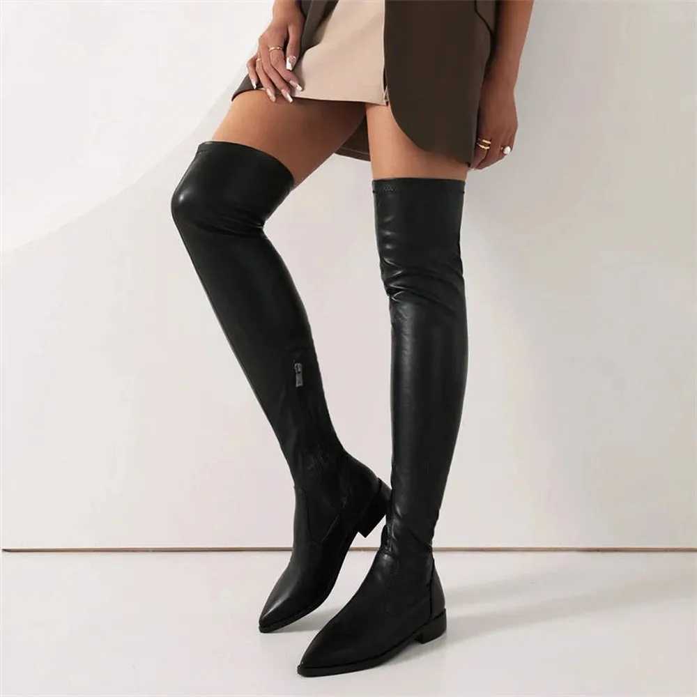 Merendy Solilman pointed toe low heel Thigh High Boots