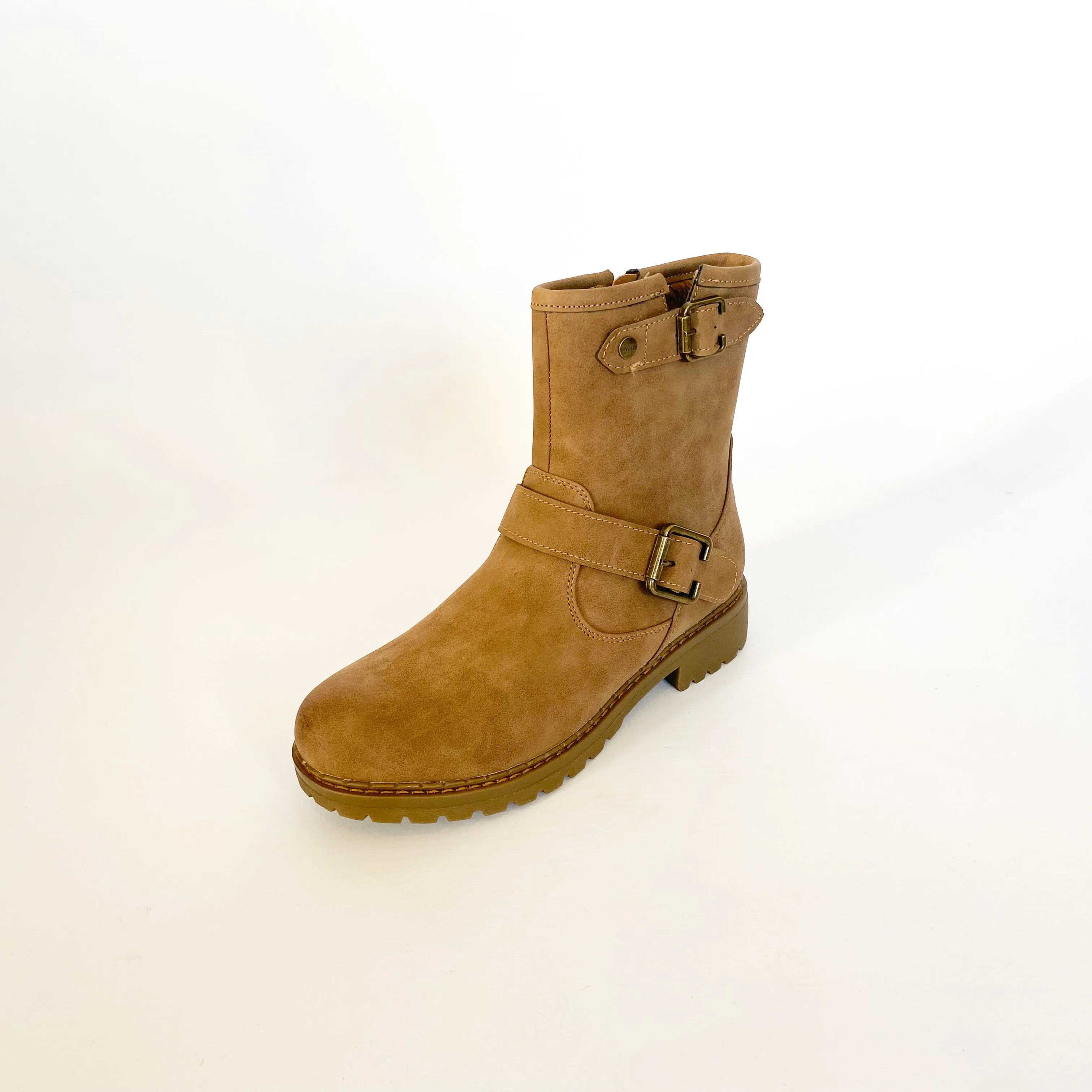 Savoy camel double buckle short boot