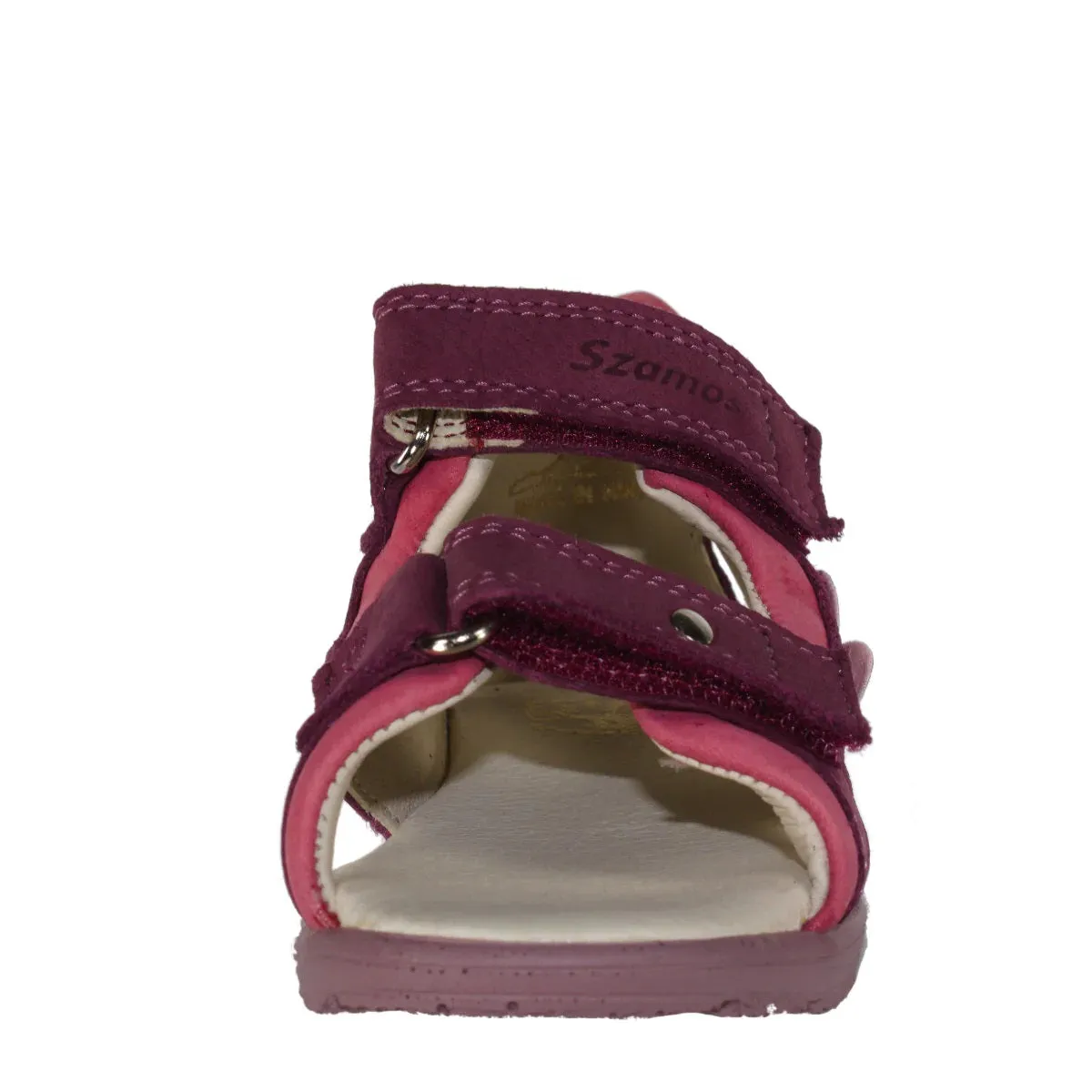 Szamos Kid Girl Supinated Sandals In Dark Pink Color And Butterfly Pattern With Double Velcro Strap - Made In Europe