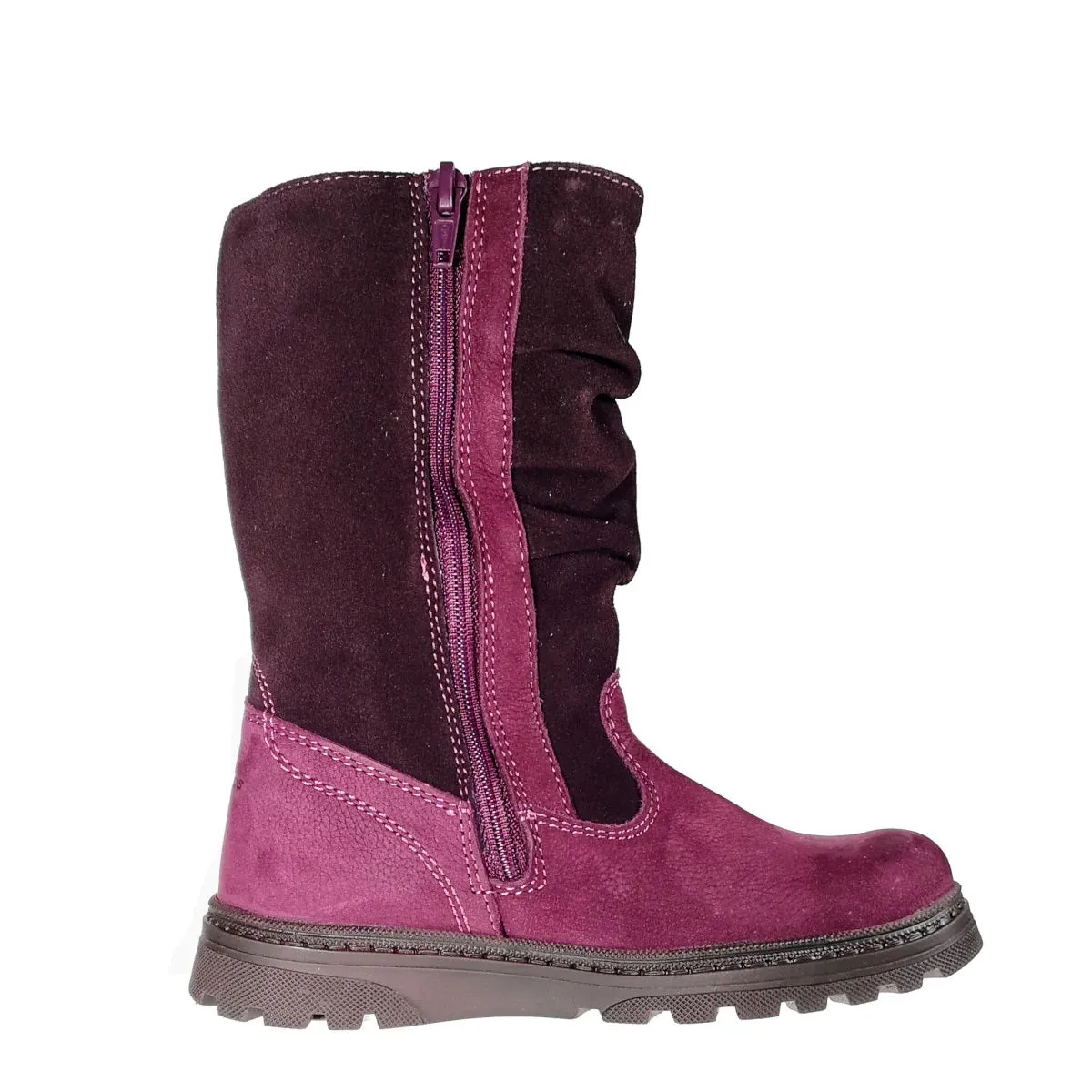 Szamos Kid Girl Winter Boots Burgundy And Mauve With Hearts And Side Zipper - Made In Europe