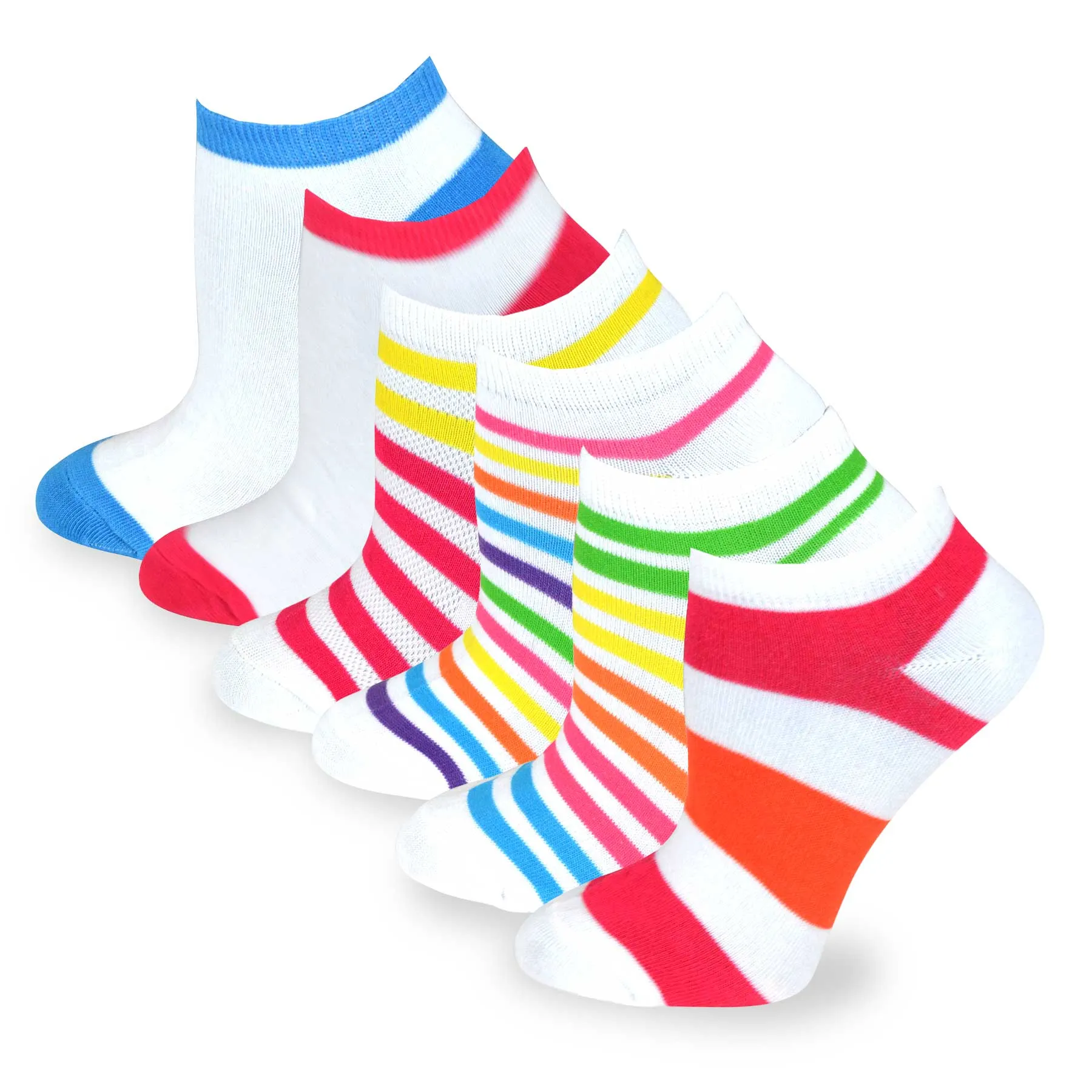 TeeHee Socks Women's Casual Polyester No Show Stripes/Plain 6-Pack (3109)