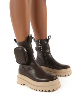 Thought Chocolate Pu Pocket Chunky Sole Ankle Boot