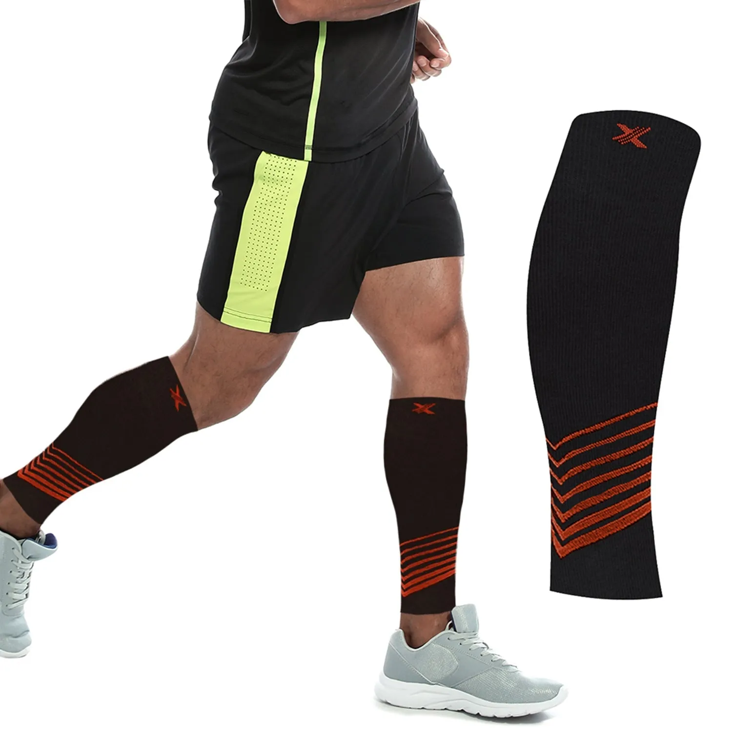 Ultra V-Striped Design Calf Support Recovery Compression Sleeves (1-Pair)