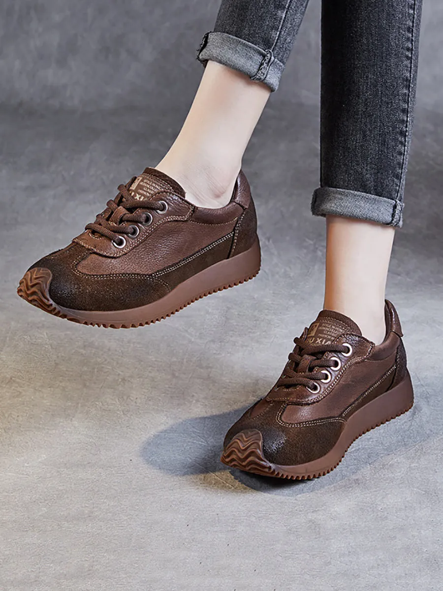 Women Autumn Genuine Leather Casual Flat Sport Shoes